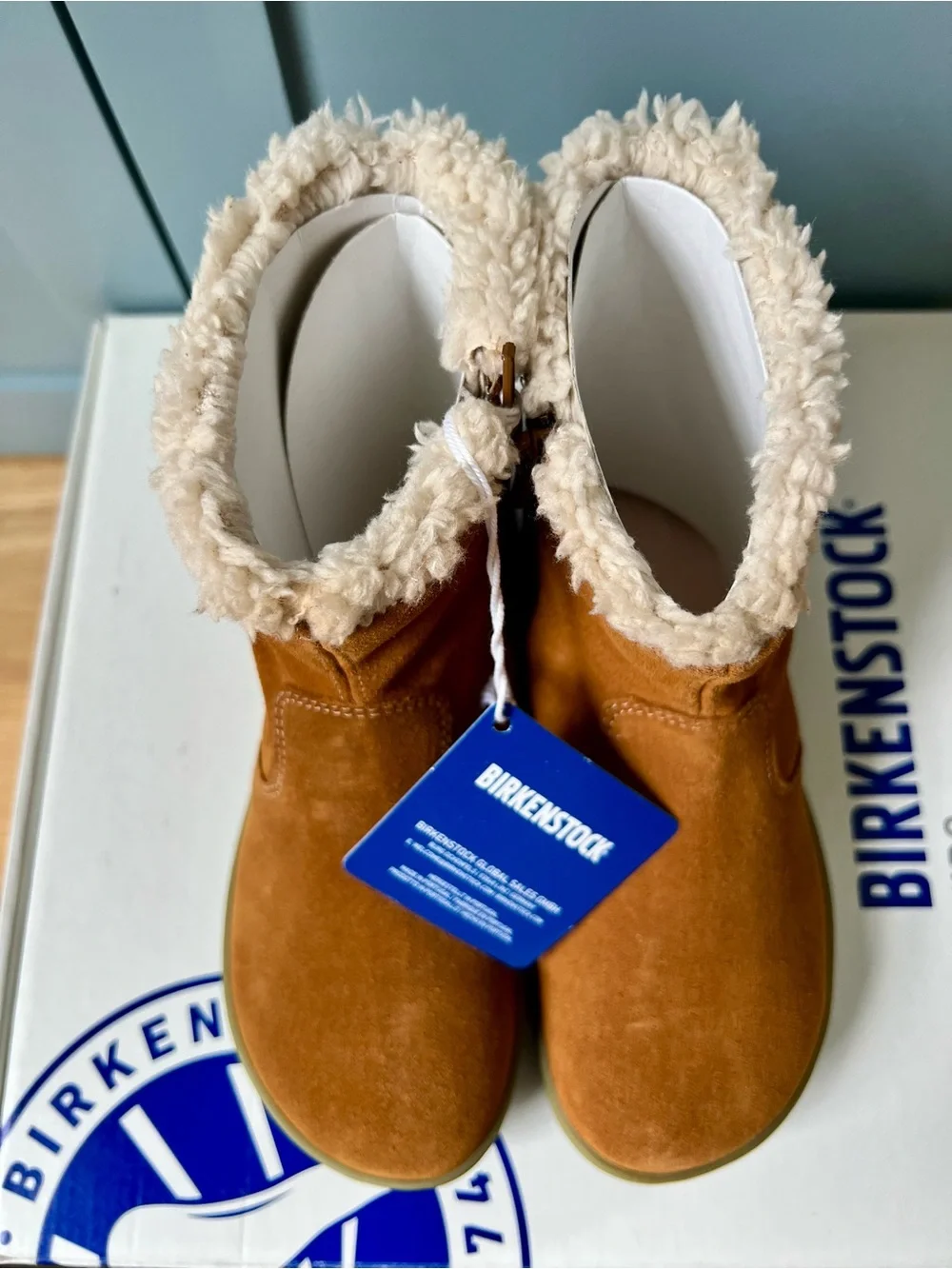 Birkenstock Lille Kids Tan Suede Shearling Cuff Boots size 32EU